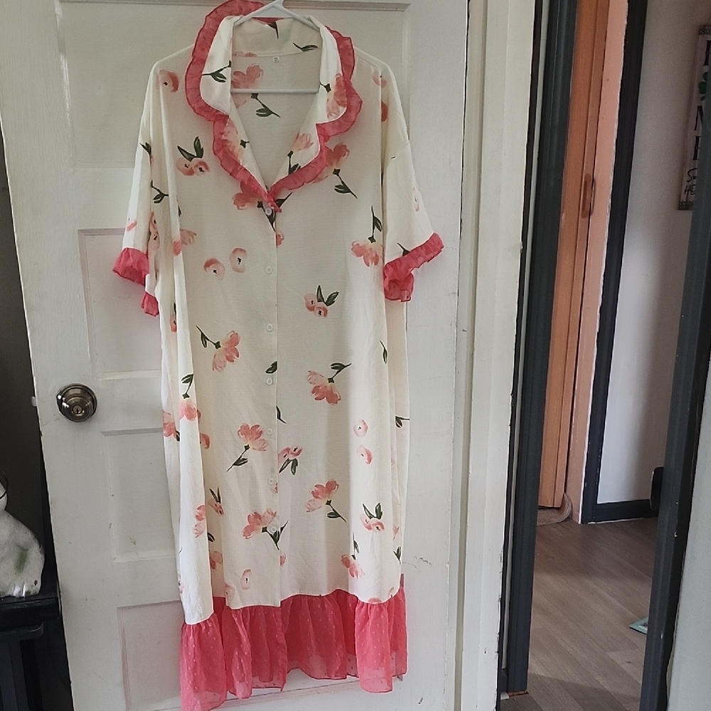 SHEIN Floral Pajama Dress with Pink Accents
